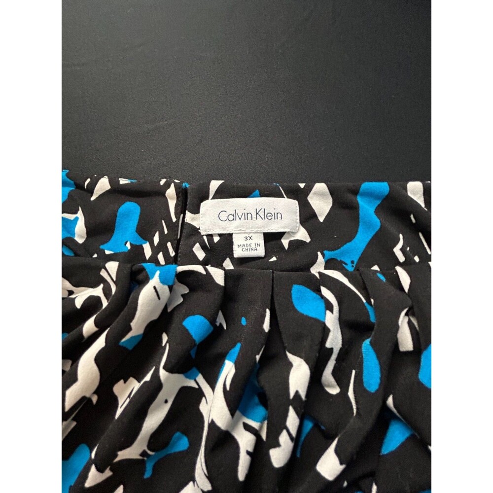 Calvin Klein 3X Cami Blouse Blue Black White Pleated Neck Sleeveless NWOT